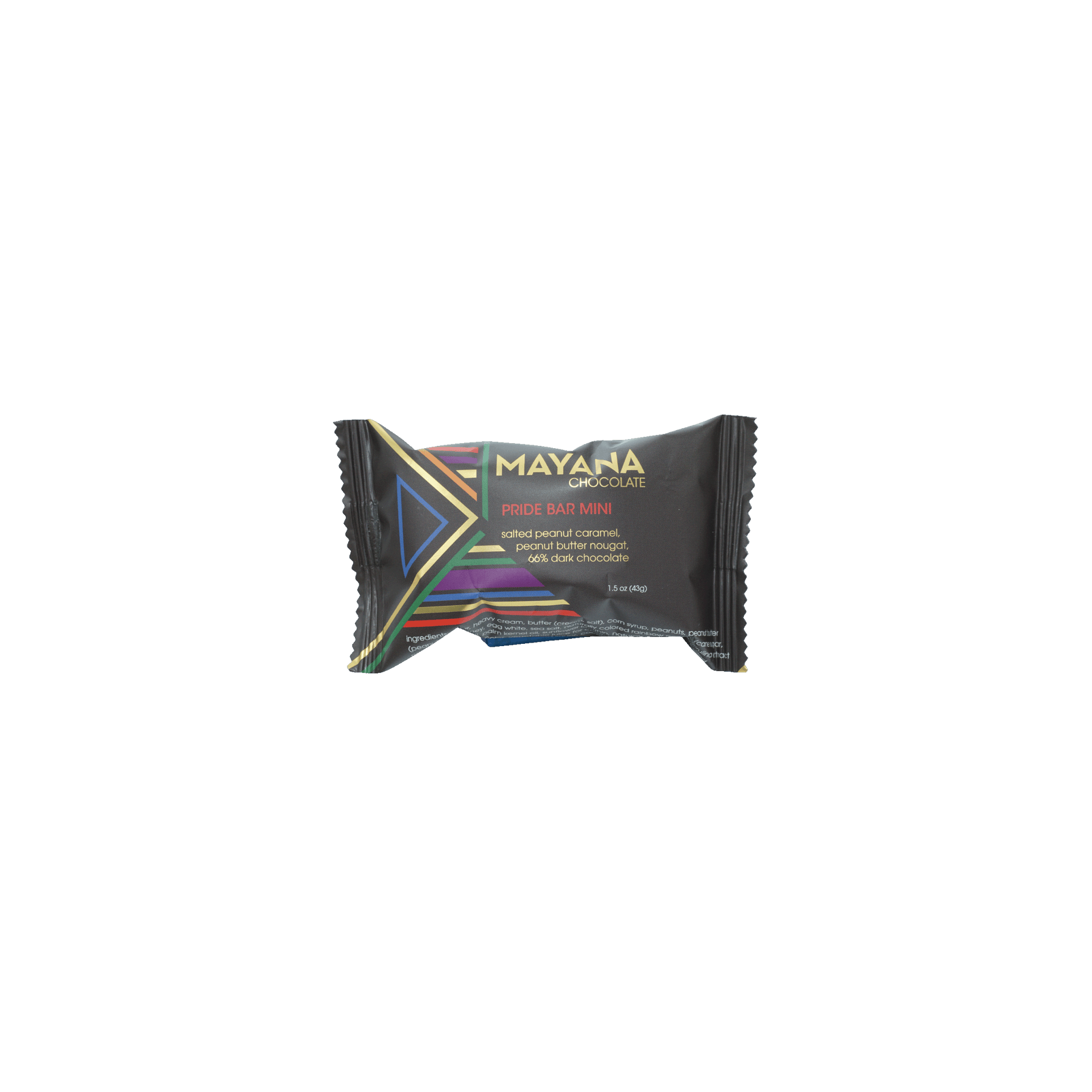 Mayana Chocolate Mini Pride Bar, 48g black foil with rainbow accents