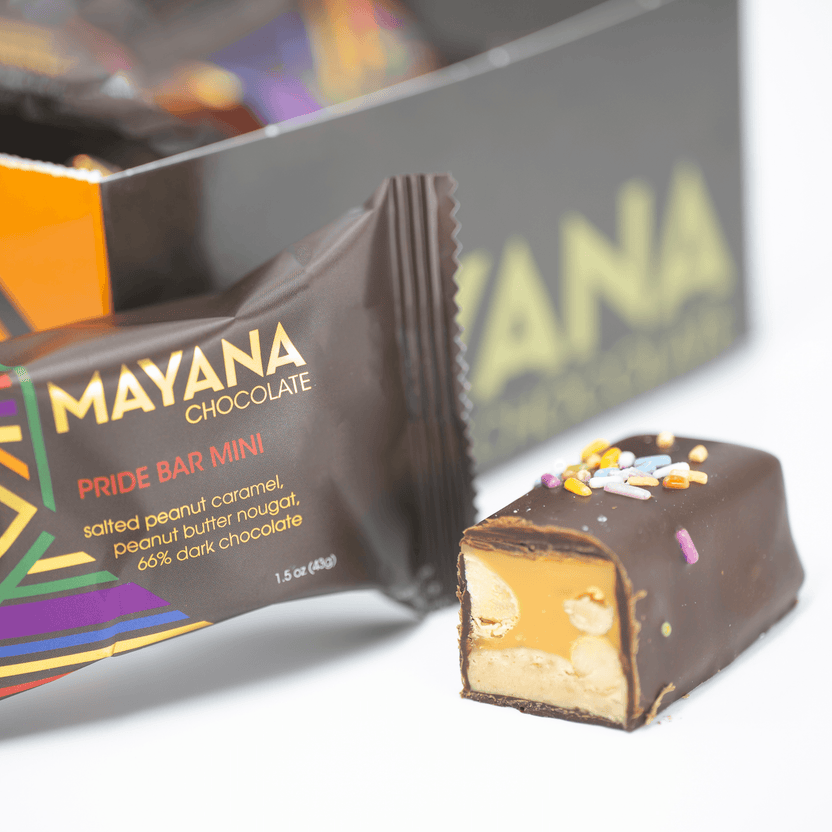 Mayana Chocolate Mini Pride Bar with peanut caramel, PB nougat, sprinkles