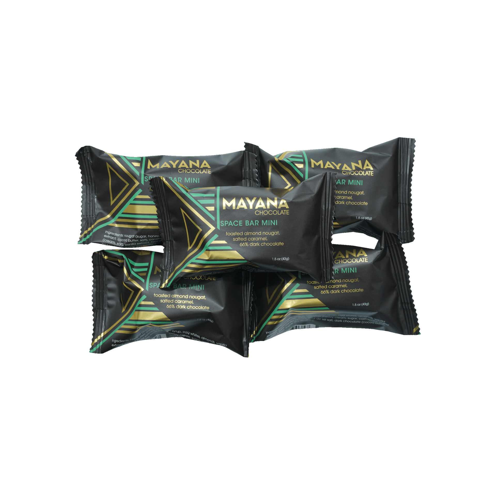Mayana Chocolate Mini Space Bar in black teal foil with gold accents