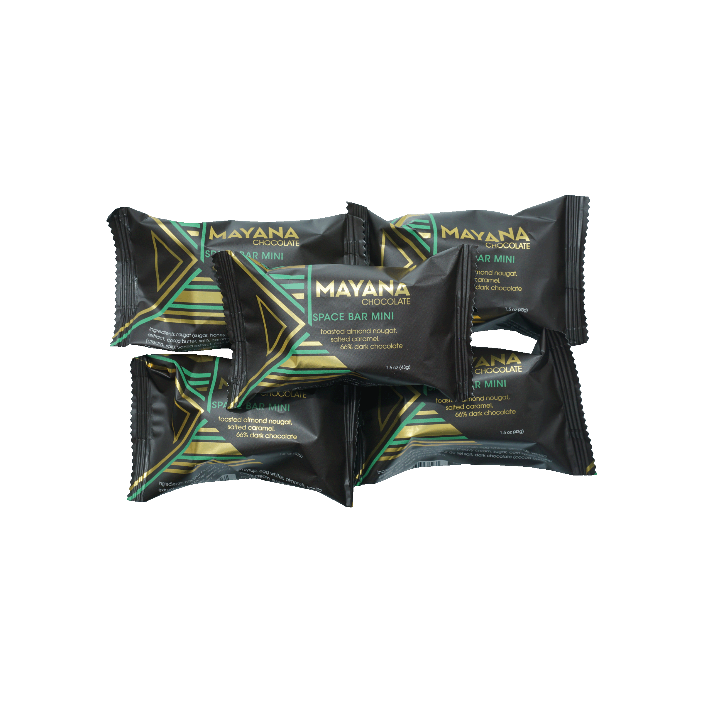 Mayana Chocolate Mini Space Bar in black teal foil with gold accents