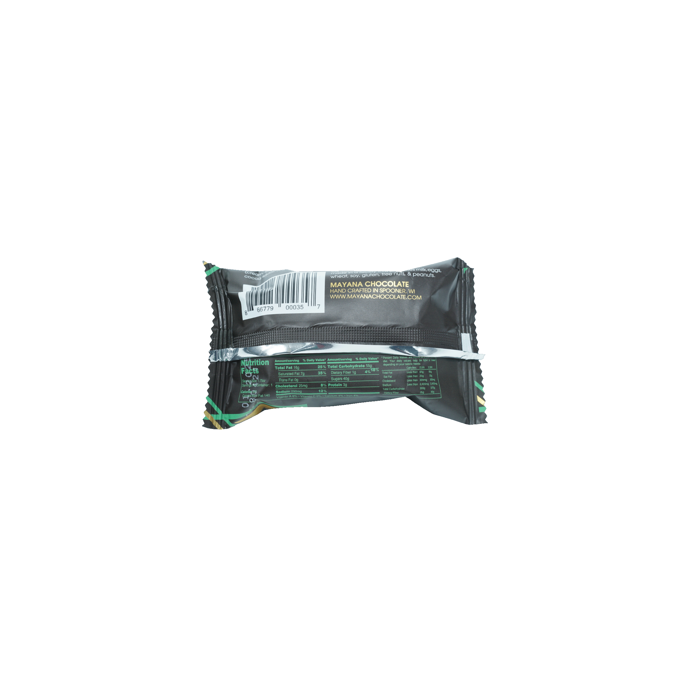 Mayana Chocolate Mini Space Bar, black and green packaged, handcrafted in Spooner