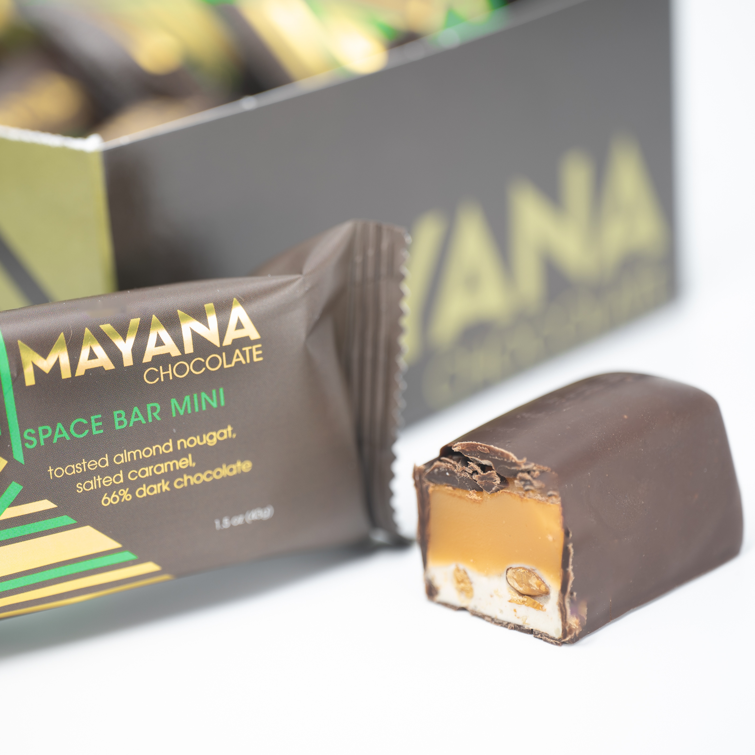 Mayana Chocolate Mini Space Bar: 1.8 oz dark chocolate with nougat and caramel
