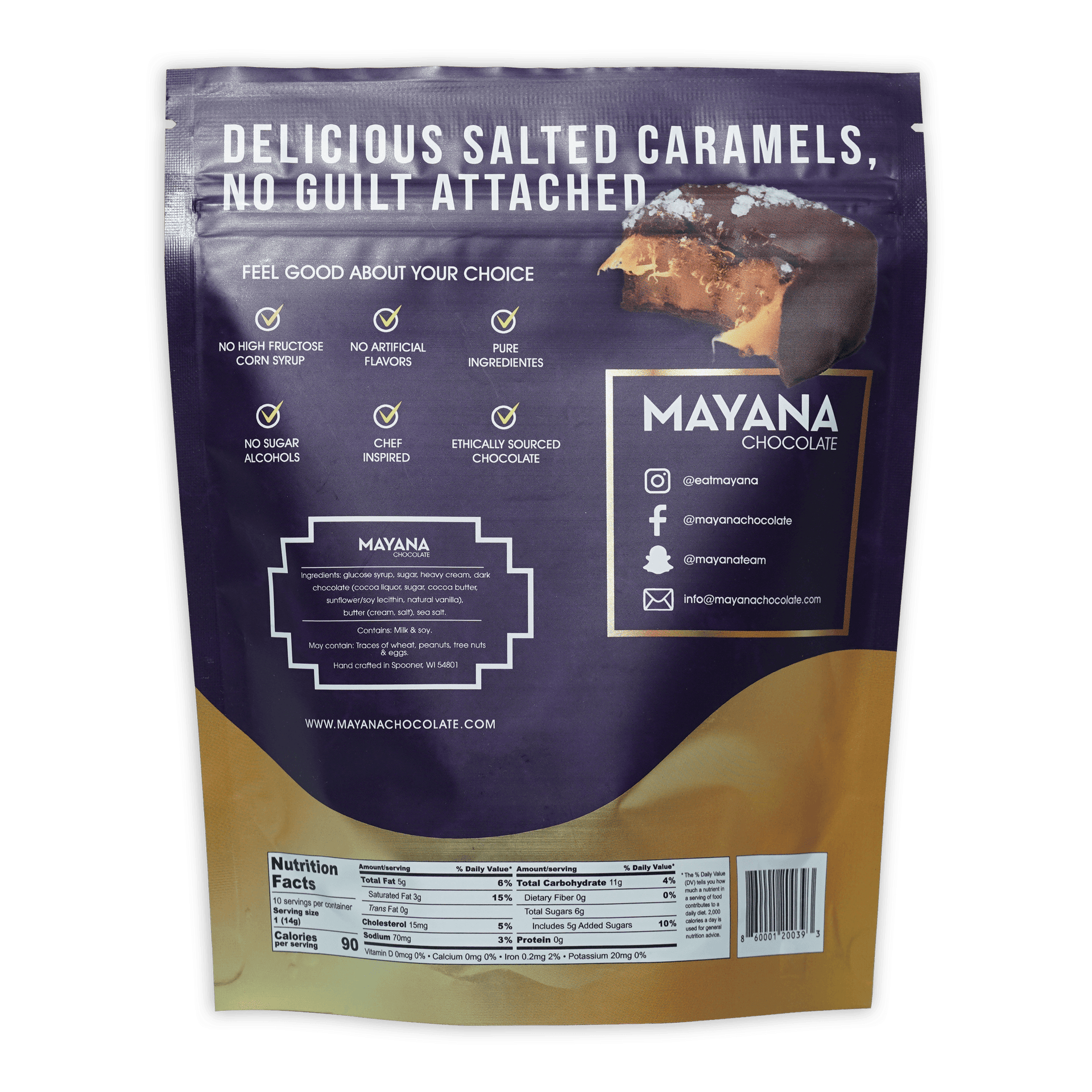 Mayana Chocolate Salted Caramels Bag 10 pcs dark purple gold pouch