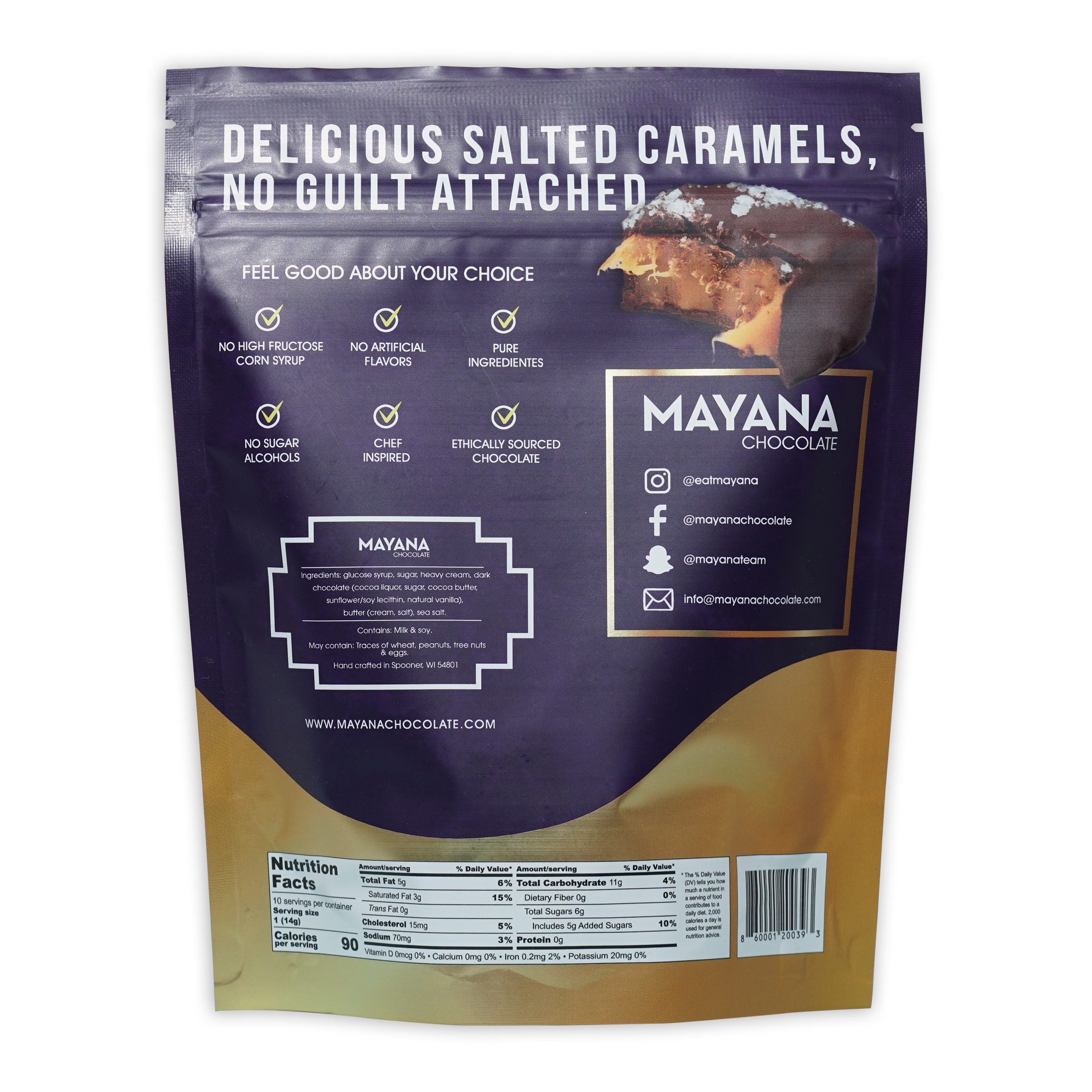 Mayana Chocolate Salted Caramels Bag 10 pcs dark purple gold pouch