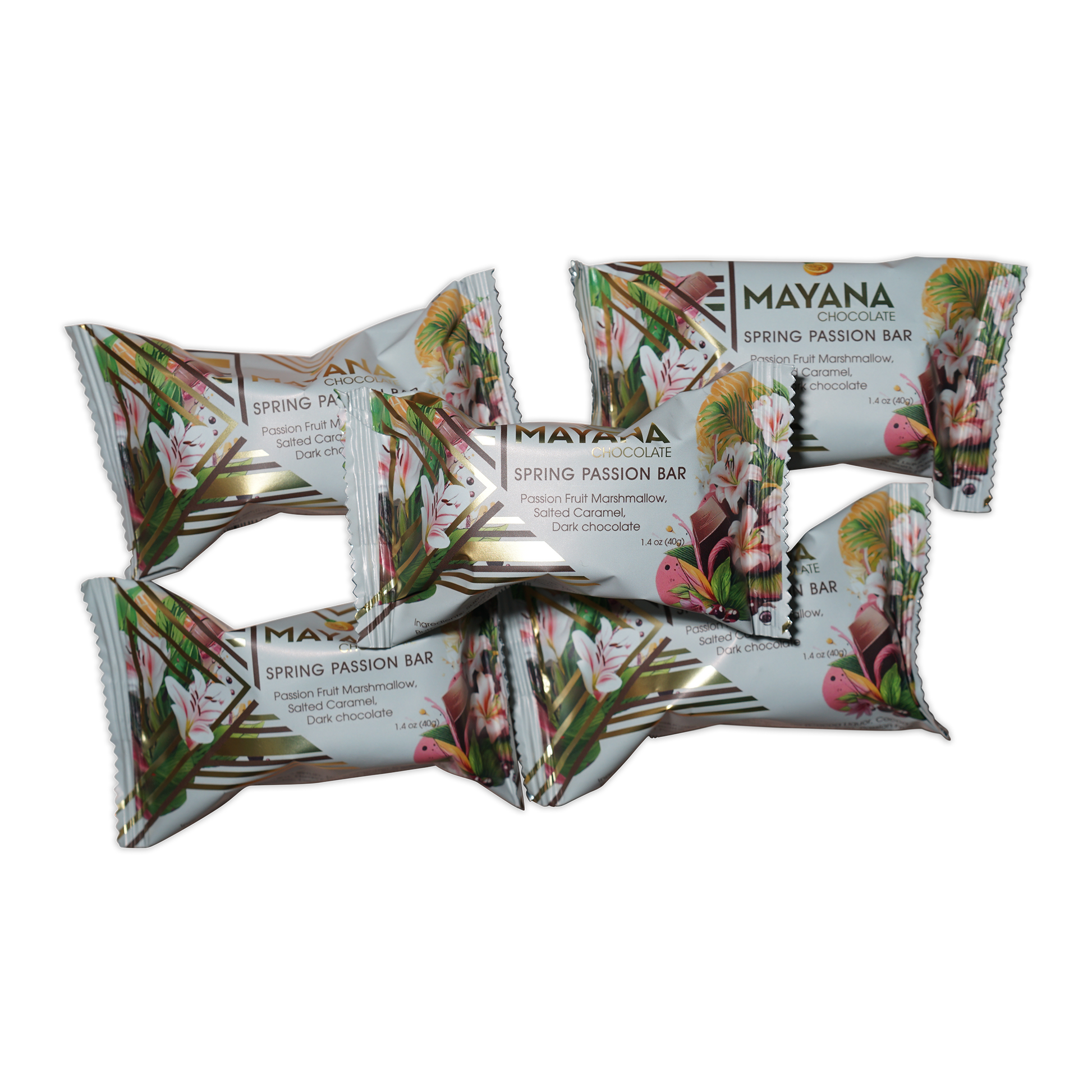 Mayana Chocolate Mini Spring Passion Bar in colorful floral packaging
