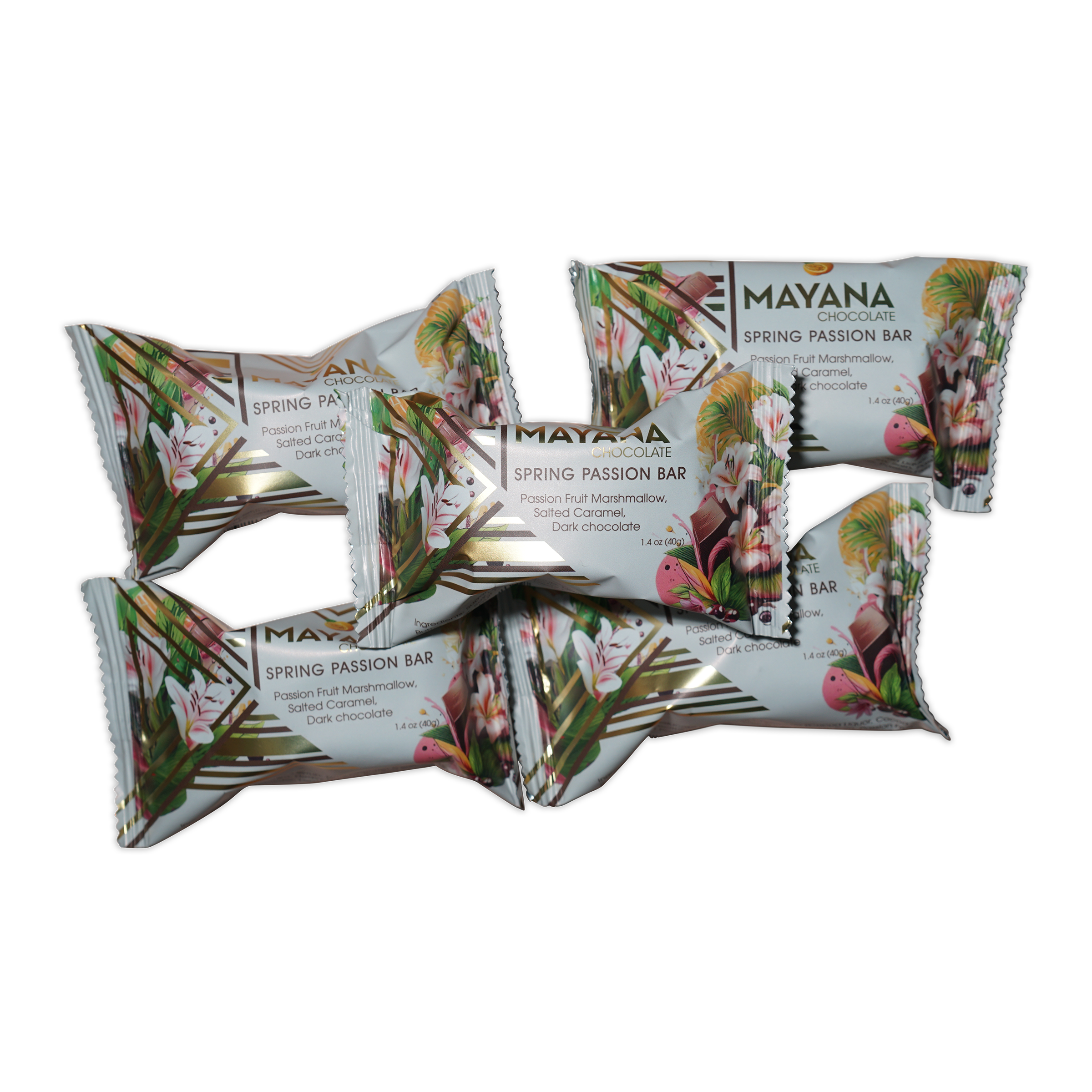 Mayana Chocolate Mini Spring Passion Bar in colorful floral packaging