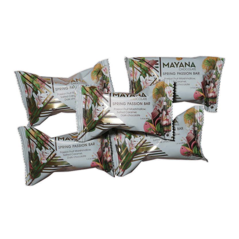 Mayana Chocolate Mini Spring Passion Bar in colorful floral packaging