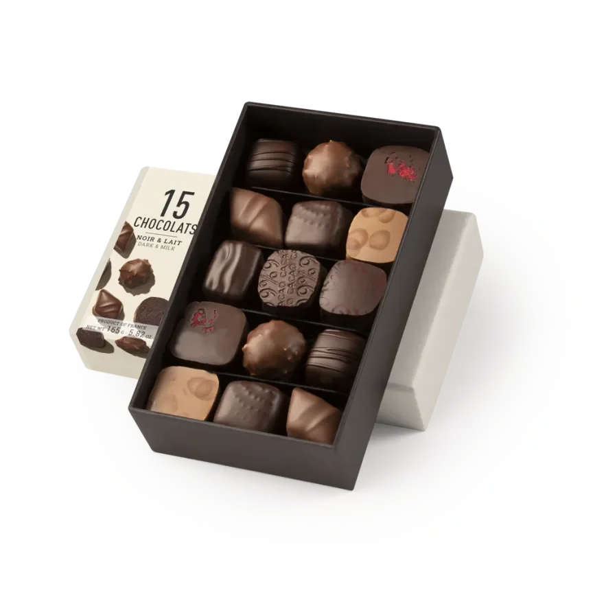 Michel Cluizel 15-piece chocolate bon bons gift box with assorted dark and milk truffles