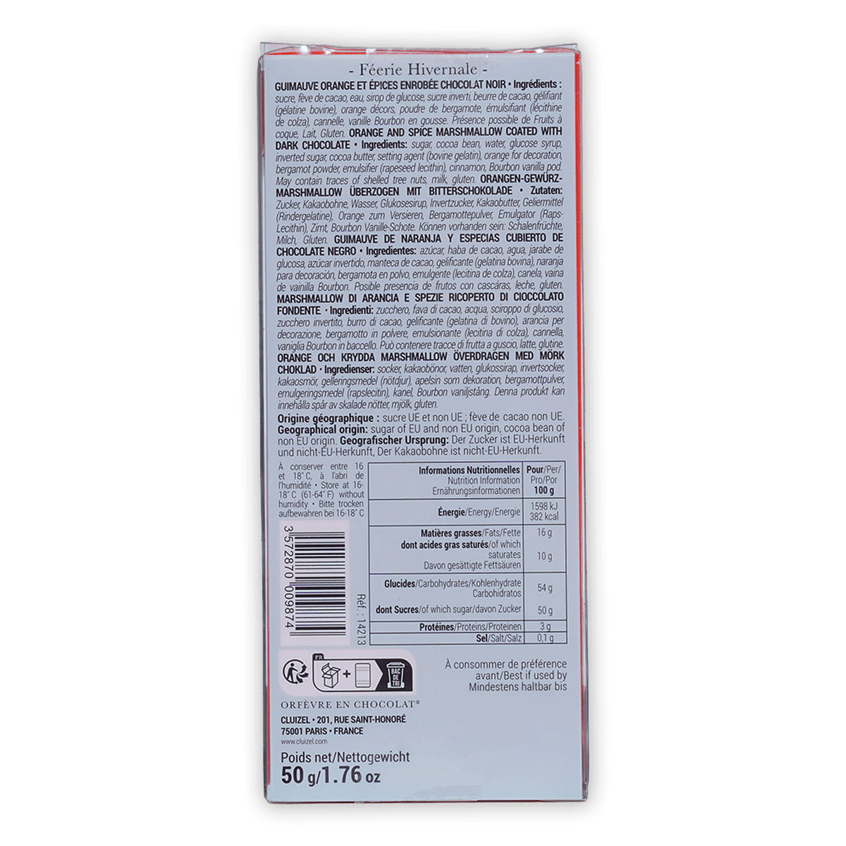 Michel Cluizel fée hivernale chocolate marshmallow bear box back