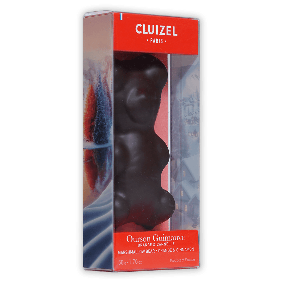 Michel Cluizel orange cinnamon chocolate marshmallow Christmas bear in clear box