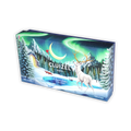 A rectangular Cluizel Paris Chocolats box showing a white stag in a snowy landscape under northern lights.