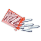 Michel Cluizel milk chocolate sardine bag with shiny silver fish in orange mesh