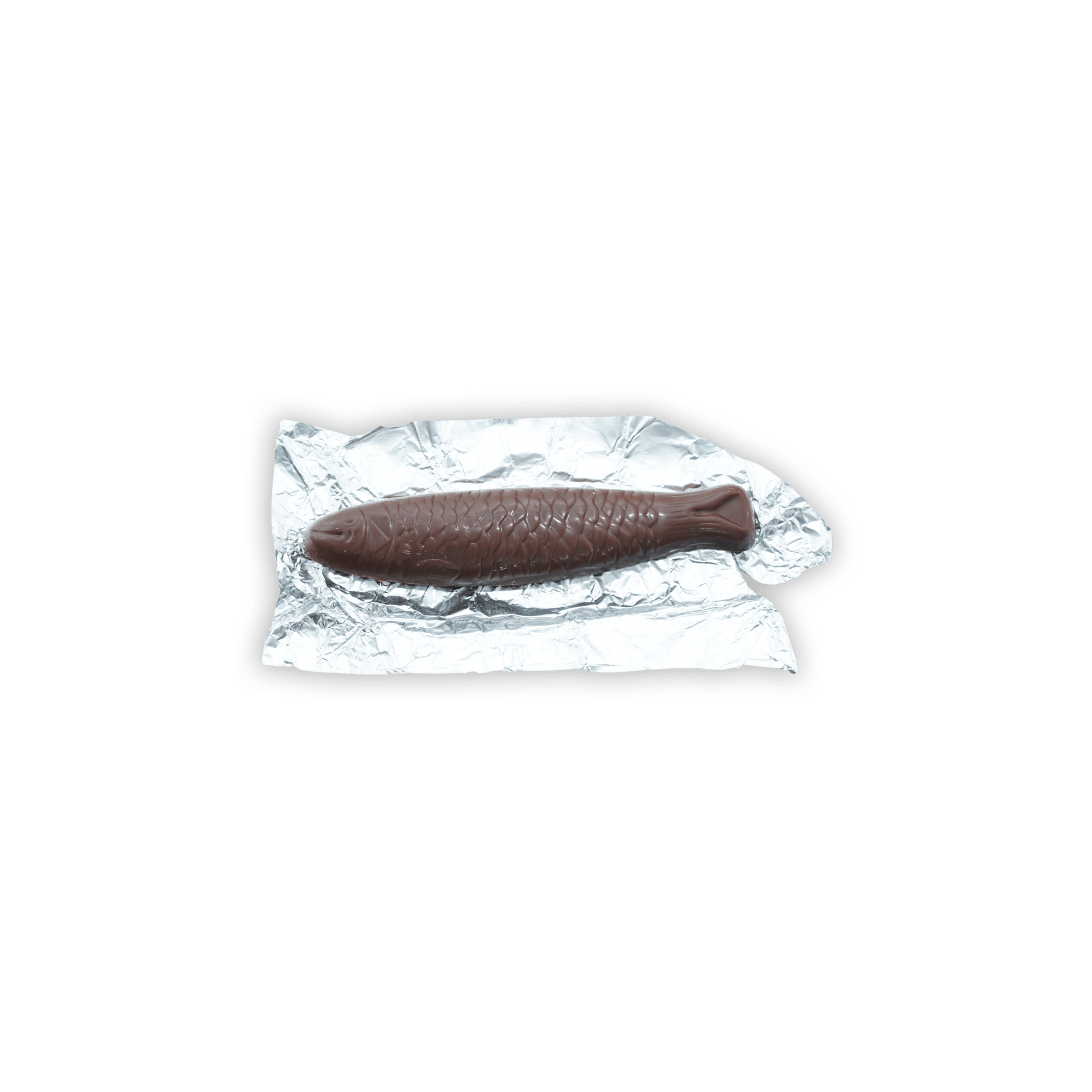 Michel Cluizel dark chocolate fish candy in silver foil from sardine tin