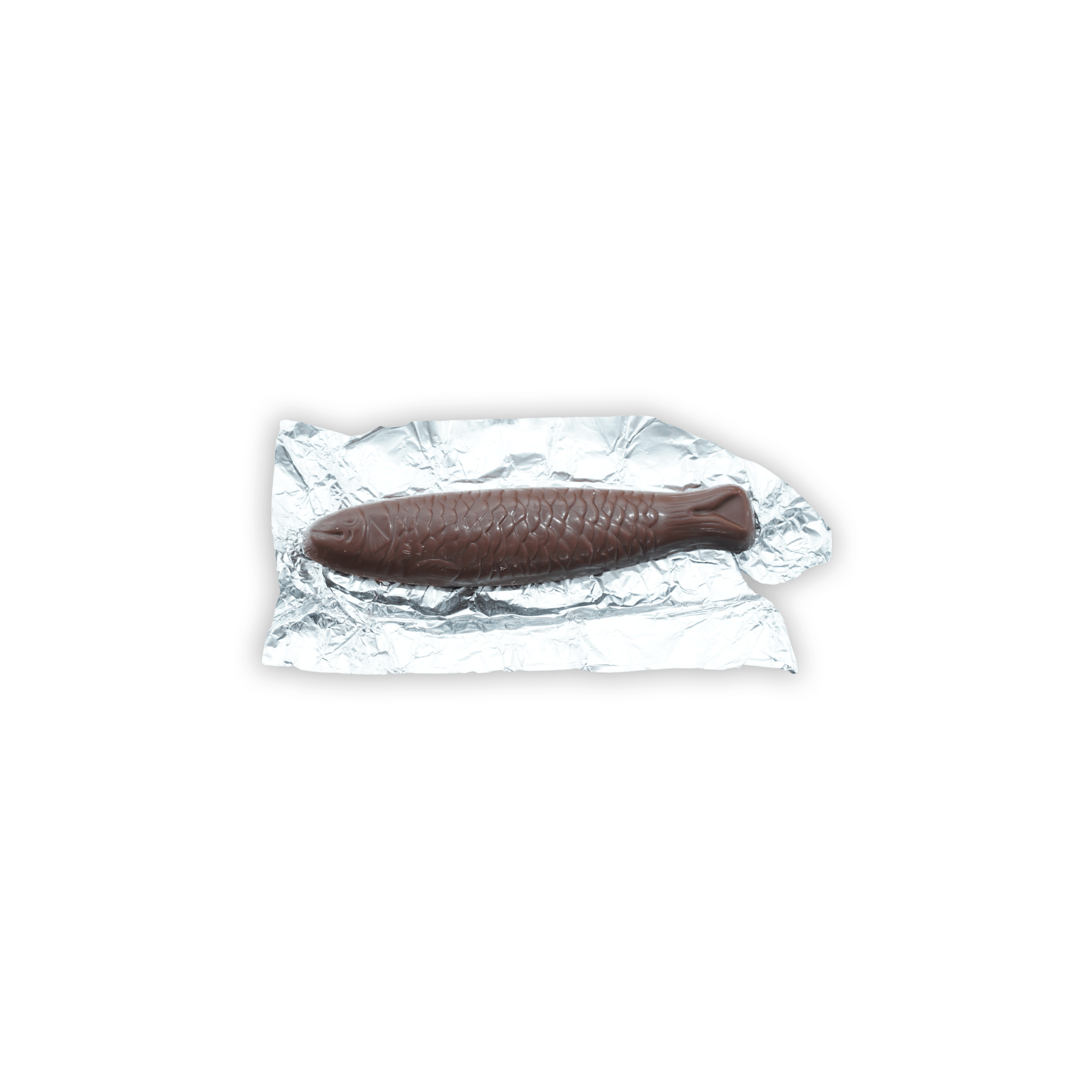 Michel Cluizel dark chocolate fish candy in silver foil from sardine tin