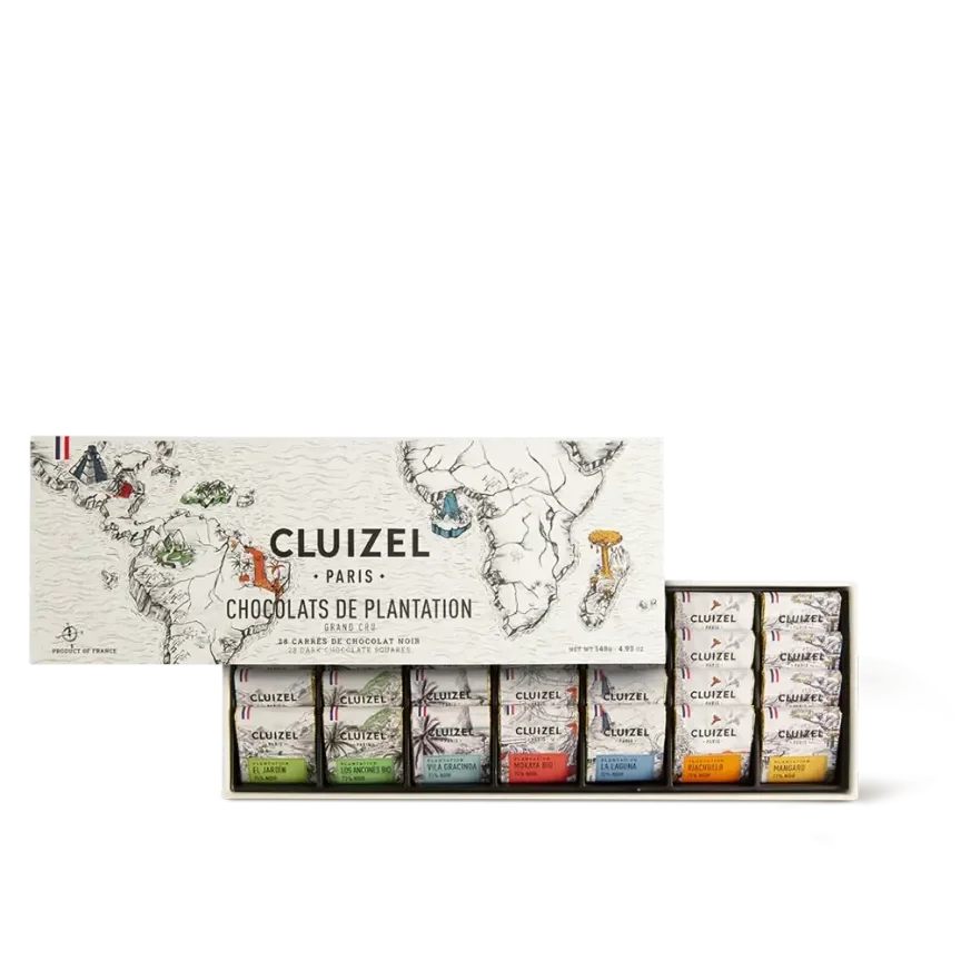 Michel Cluizel Single Estate Tasting Box with 24 wrapped dark chocolates