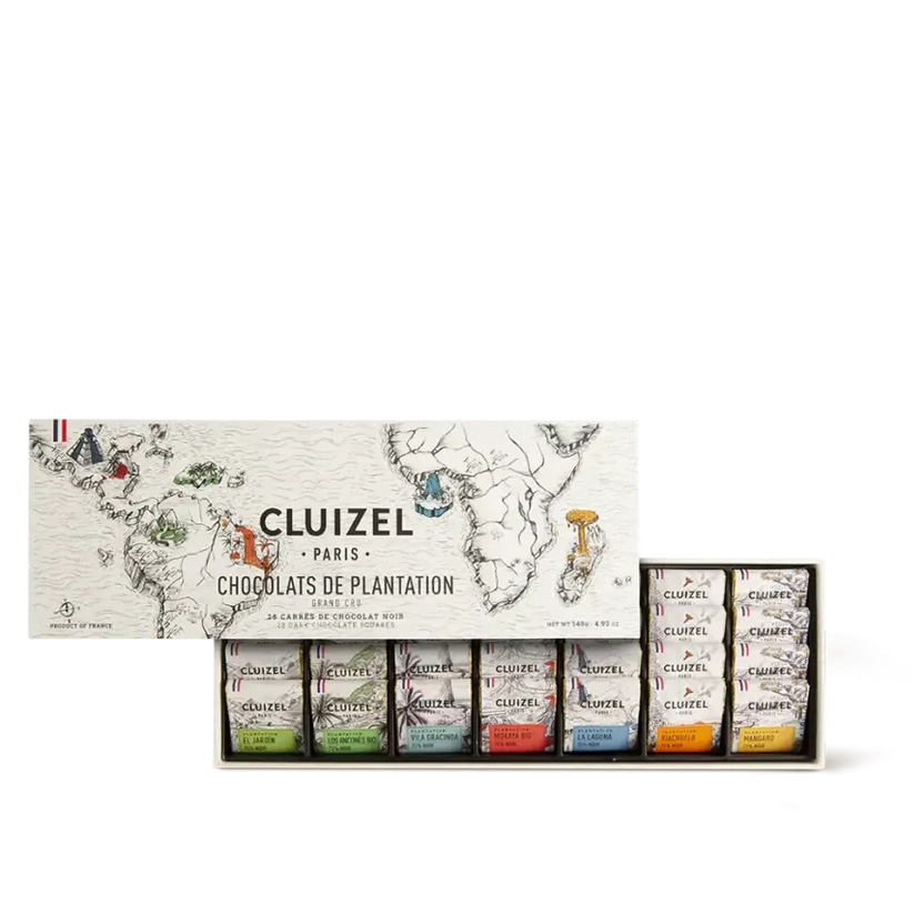 Michel Cluizel Single Estate Tasting Box with 24 wrapped dark chocolates