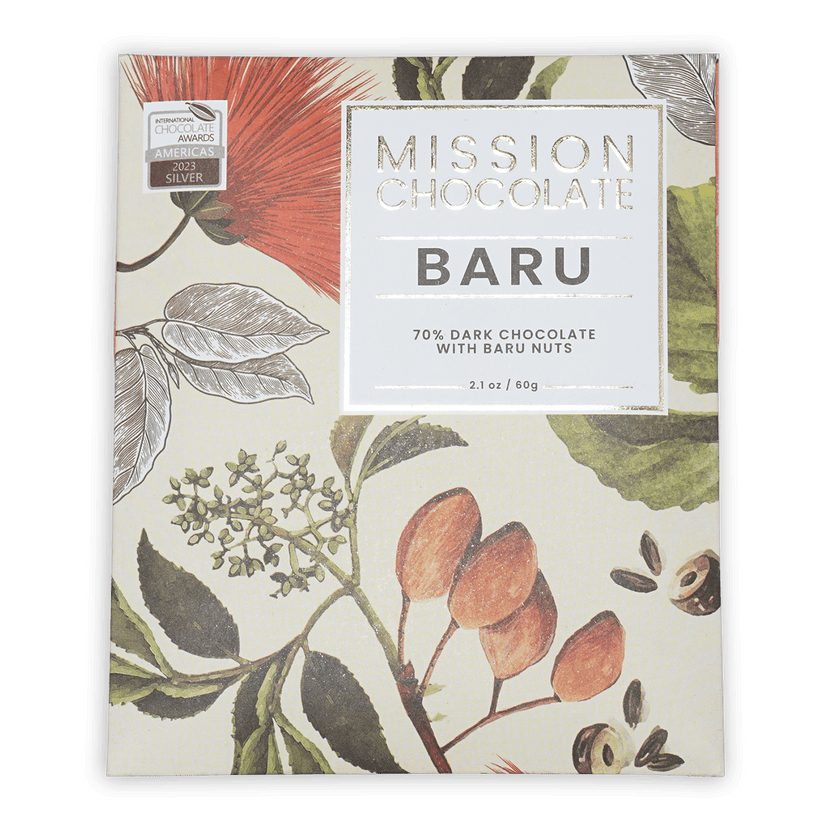 Mission Chocolate Baru Nut 70% dark chocolate bar with nuts in elegant box