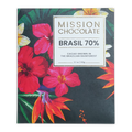 Mission chocolate brazil 70 percent dark chocolate bar in vibrant tropical floral wrapper with red and orange flowers