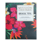 Mission chocolate brazil 70 percent dark chocolate bar in vibrant tropical floral wrapper with red and orange flowers