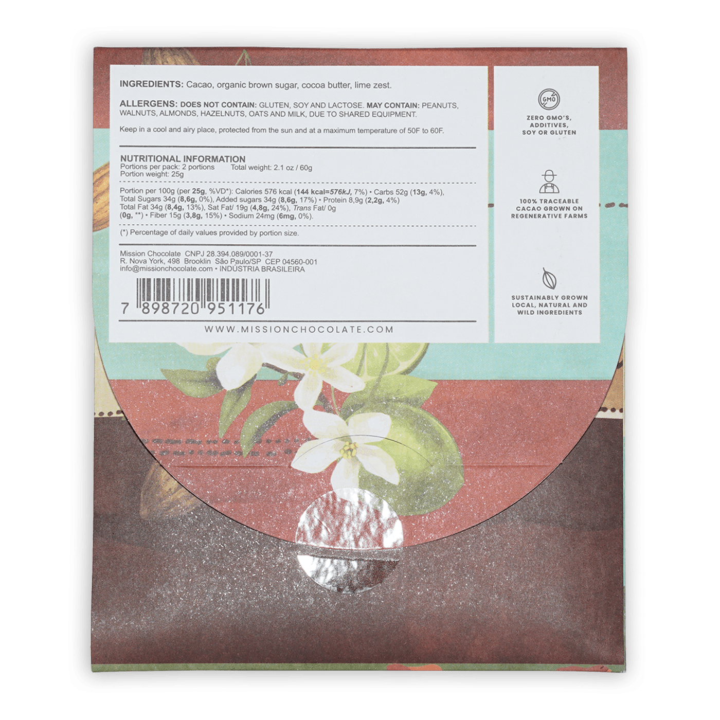 Mission Chocolate Brown Sugar & Lime 60% dark chocolate bar, 2.1 oz