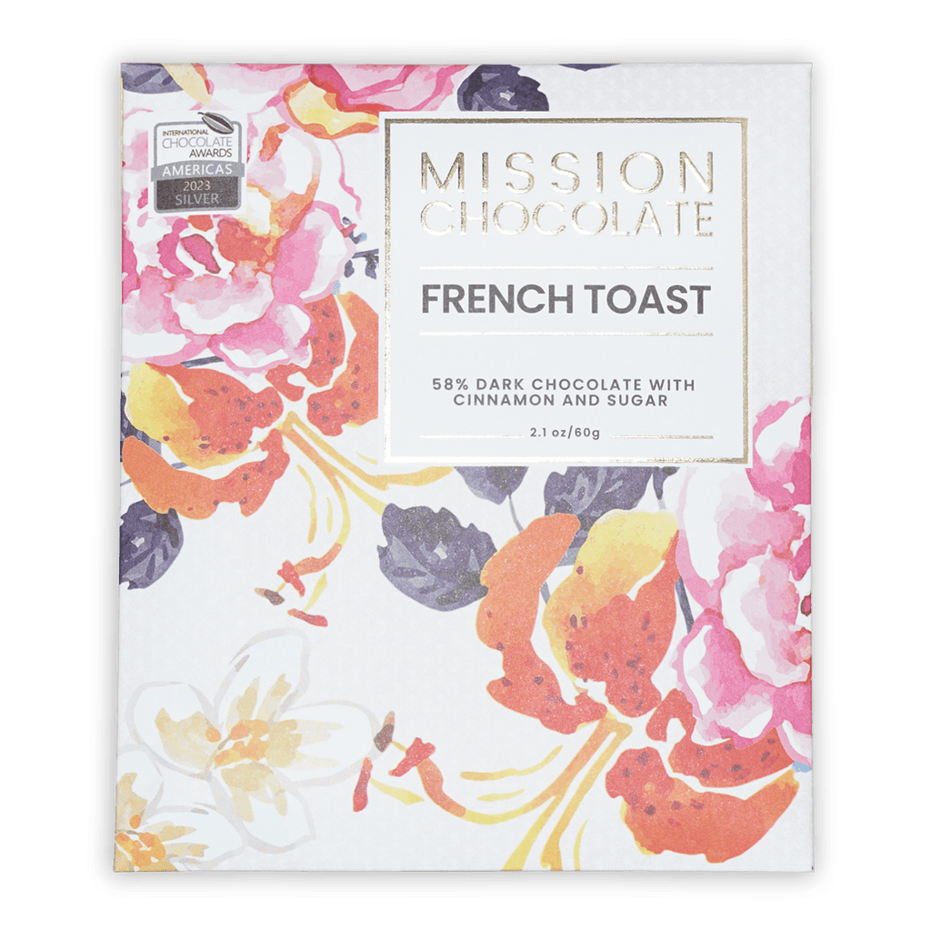 Mission Chocolate Dark French Toast bar in floral box