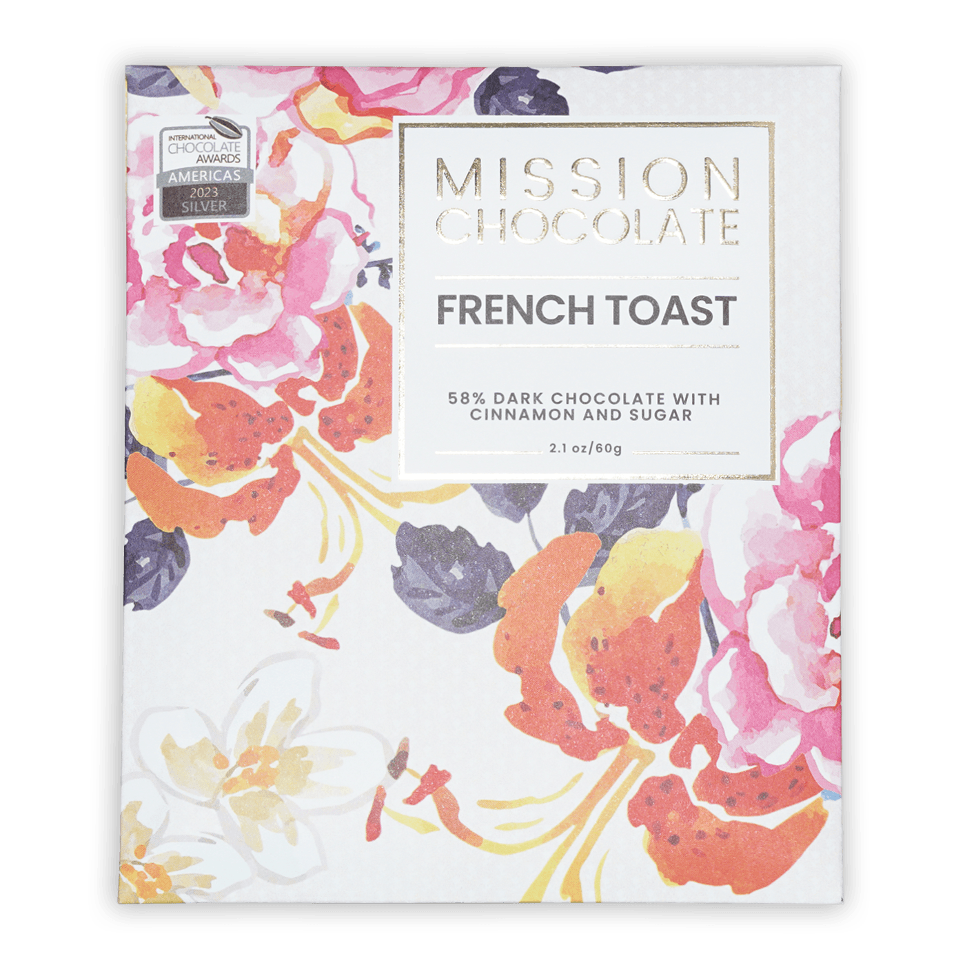 Mission Chocolate Dark French Toast bar in floral box