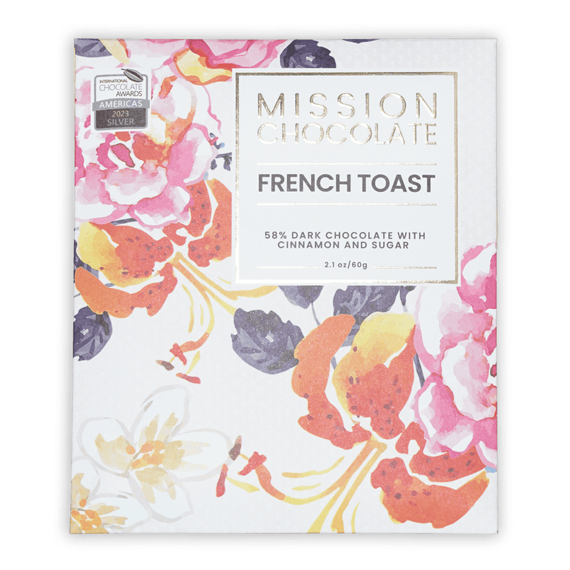 Mission Chocolate Dark French Toast bar in floral box