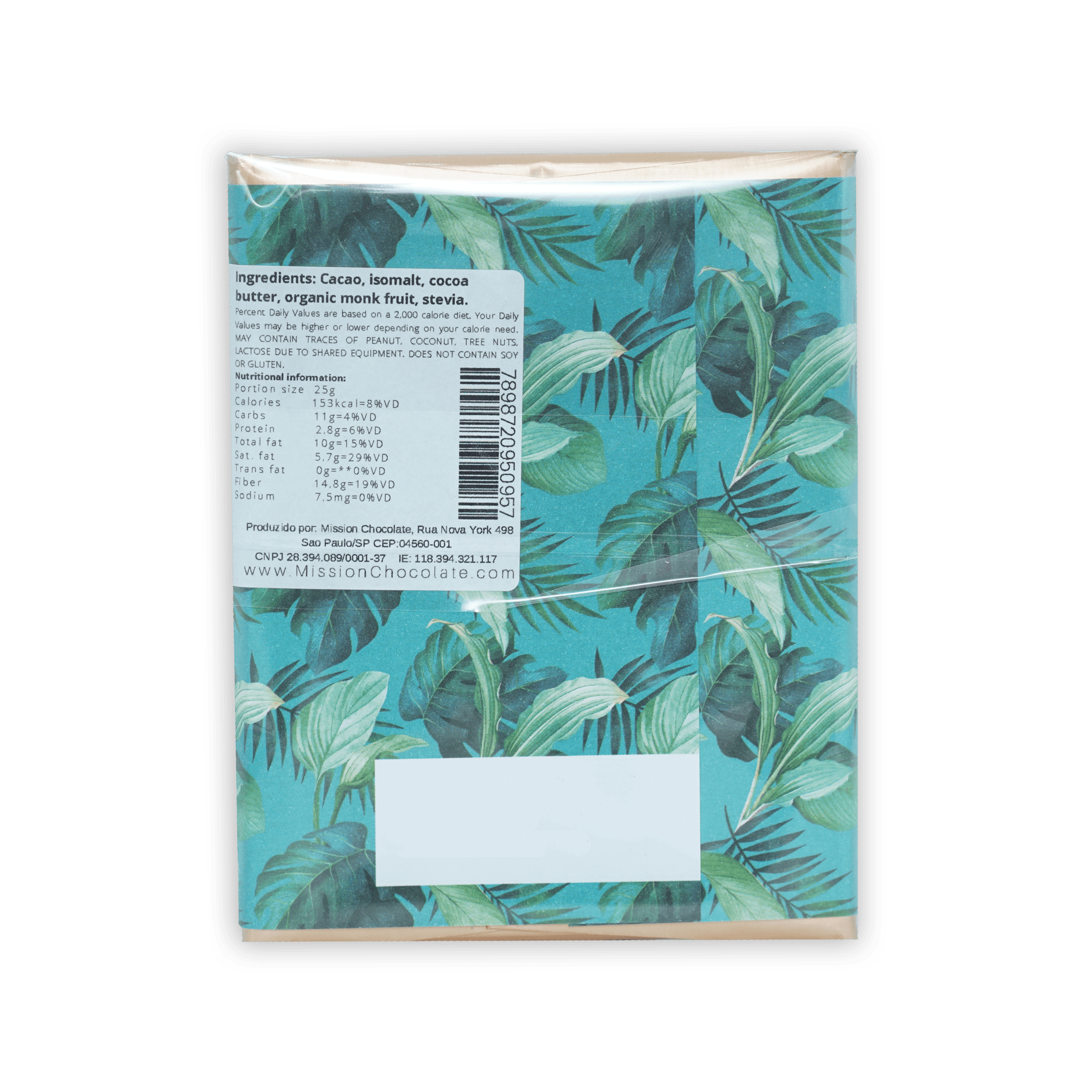 Mission Chocolate Dark Sugar Free 78% teal green tropical leaf wrapper