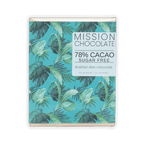 Mission Chocolate 78% cacao sugar-free Brazilian dark chocolate bar in turquoise wrapper