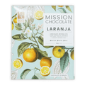 Mission chocolate dark with candied orange peel 70 percent bar in light blue wrapper with orange and lemon illustrations