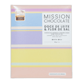 Pastel-striped box of Mission Chocolate dulce de leche and fleur de sel white chocolate with caramelized sea salt