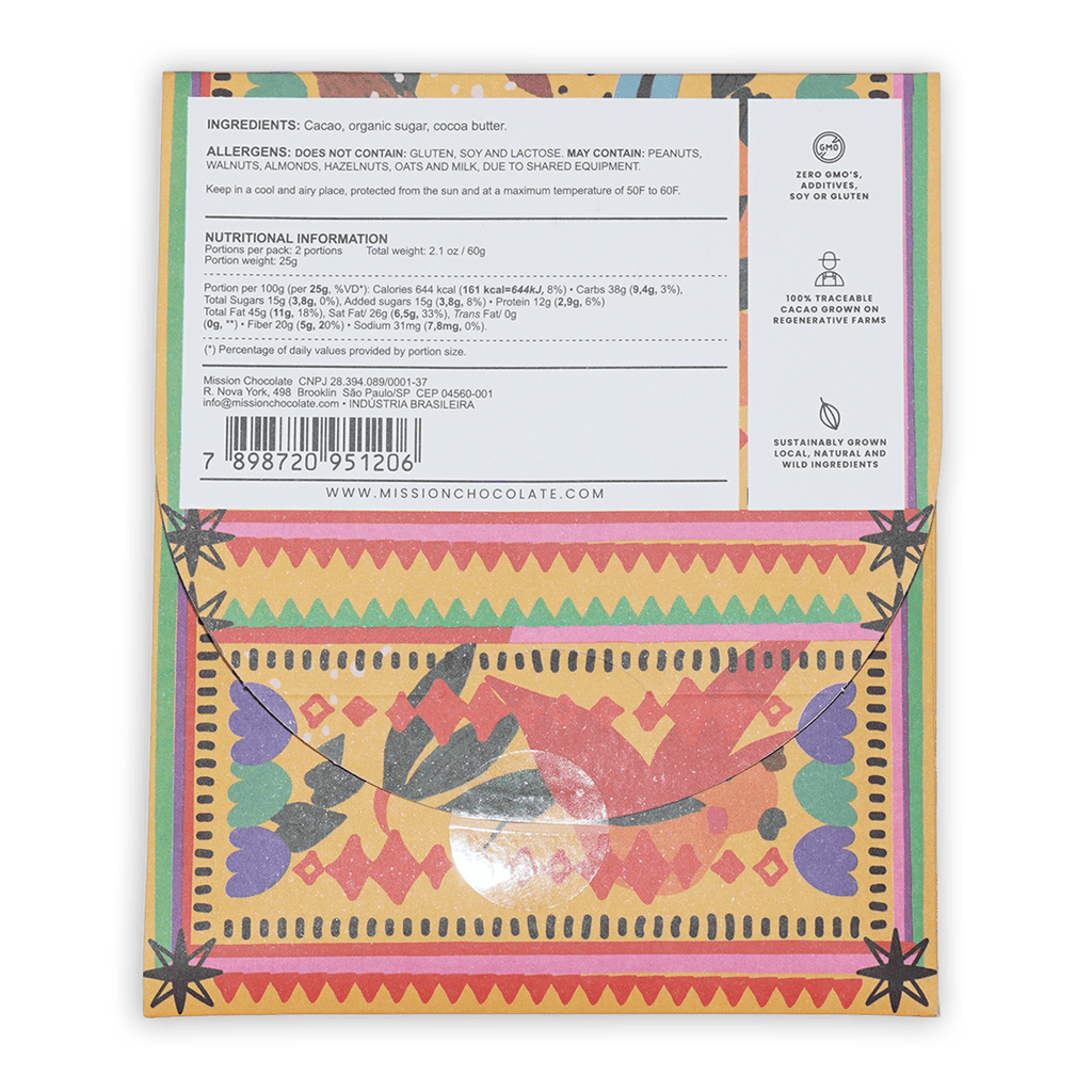 Mission Chocolate Escuro 85% with vibrant geometric floral packaging