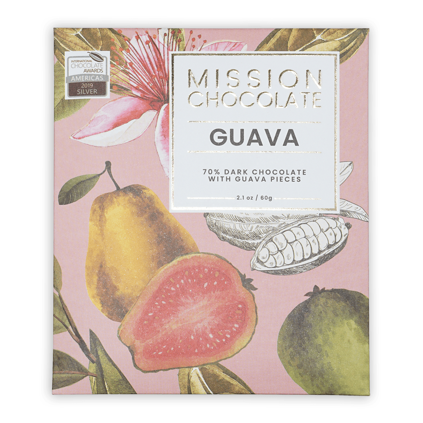 Mission Chocolate Goibada 70% guava dark chocolate bar in pink box