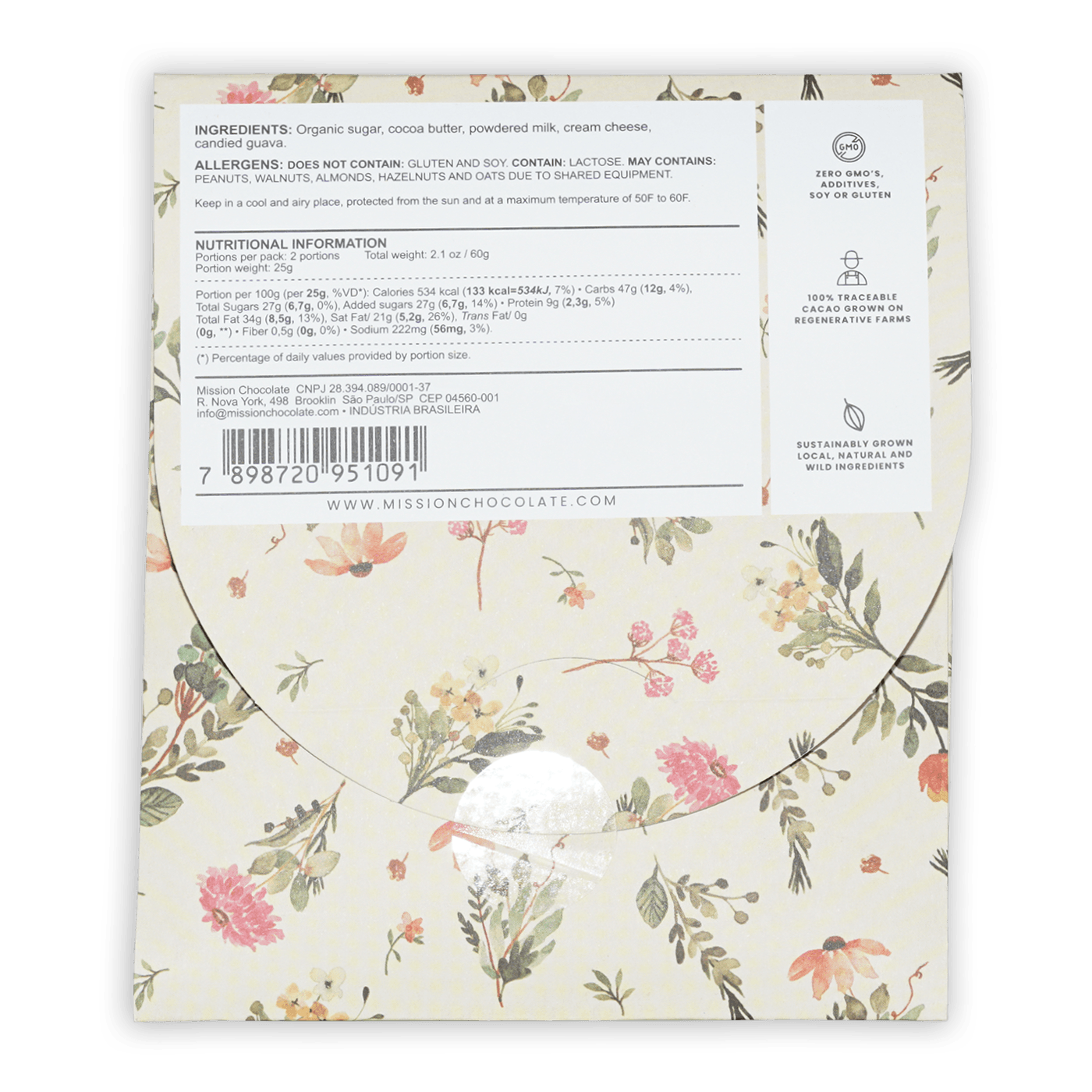 Mission Chocolate Romeo & Juliet white chocolate bar floral wrapper