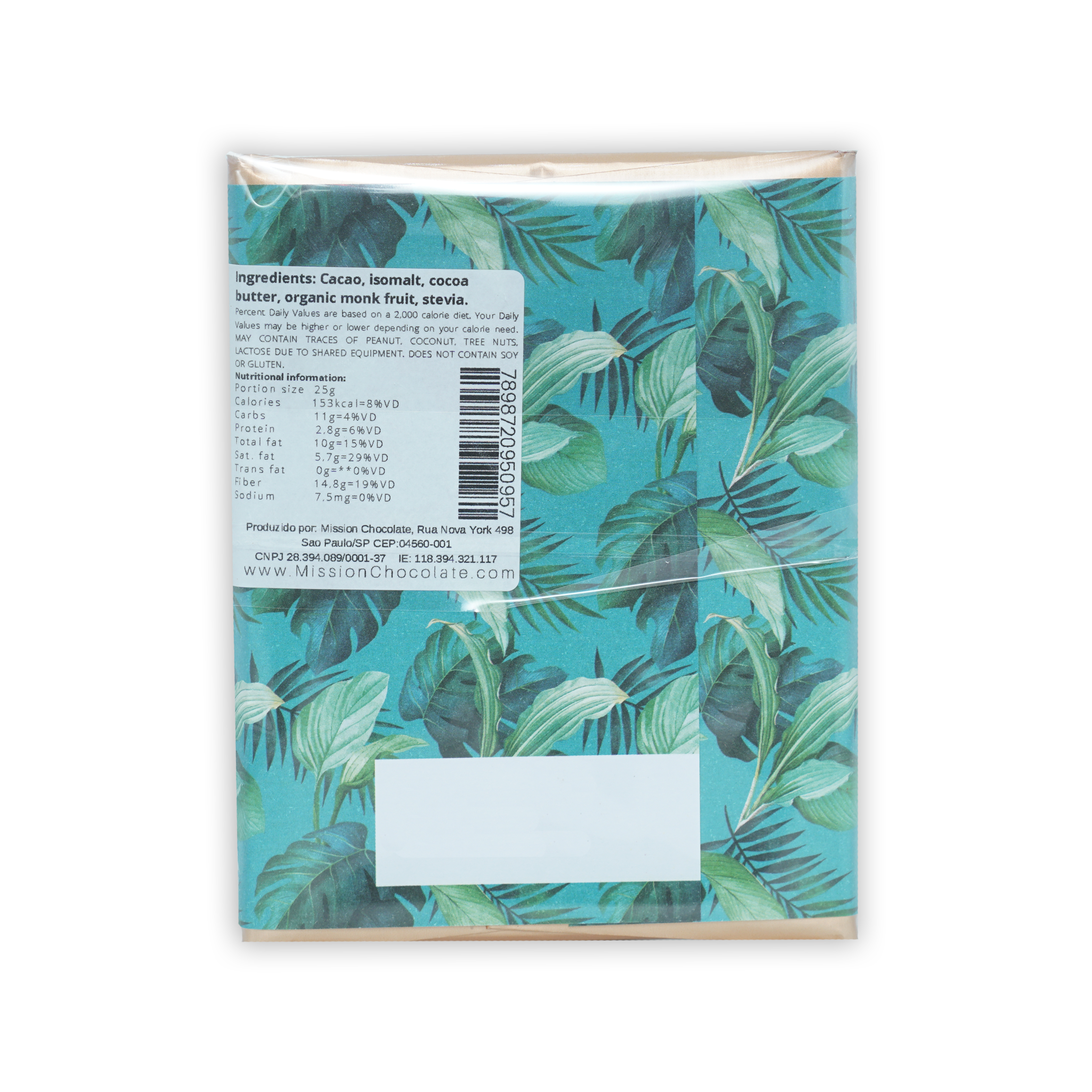 Mission Chocolate Dark Sugar Free 78% teal green tropical leaf wrapper