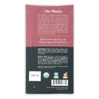 Back of Moka Origins 72% dark chocolate with cherry bar wrapper, organic certifications