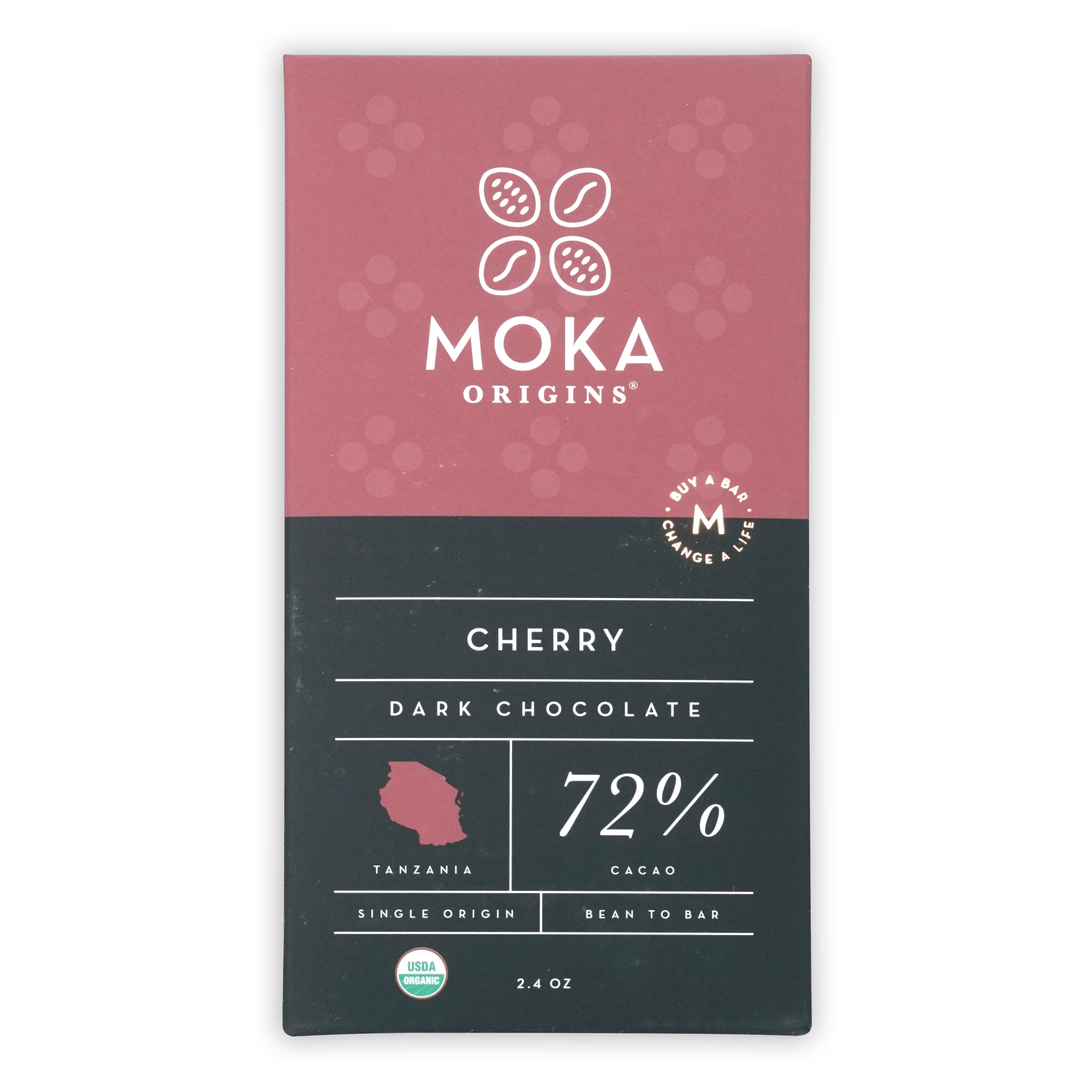 Moka Dark Chocolate w/ Cherry 72% bar, Tanzania single origin