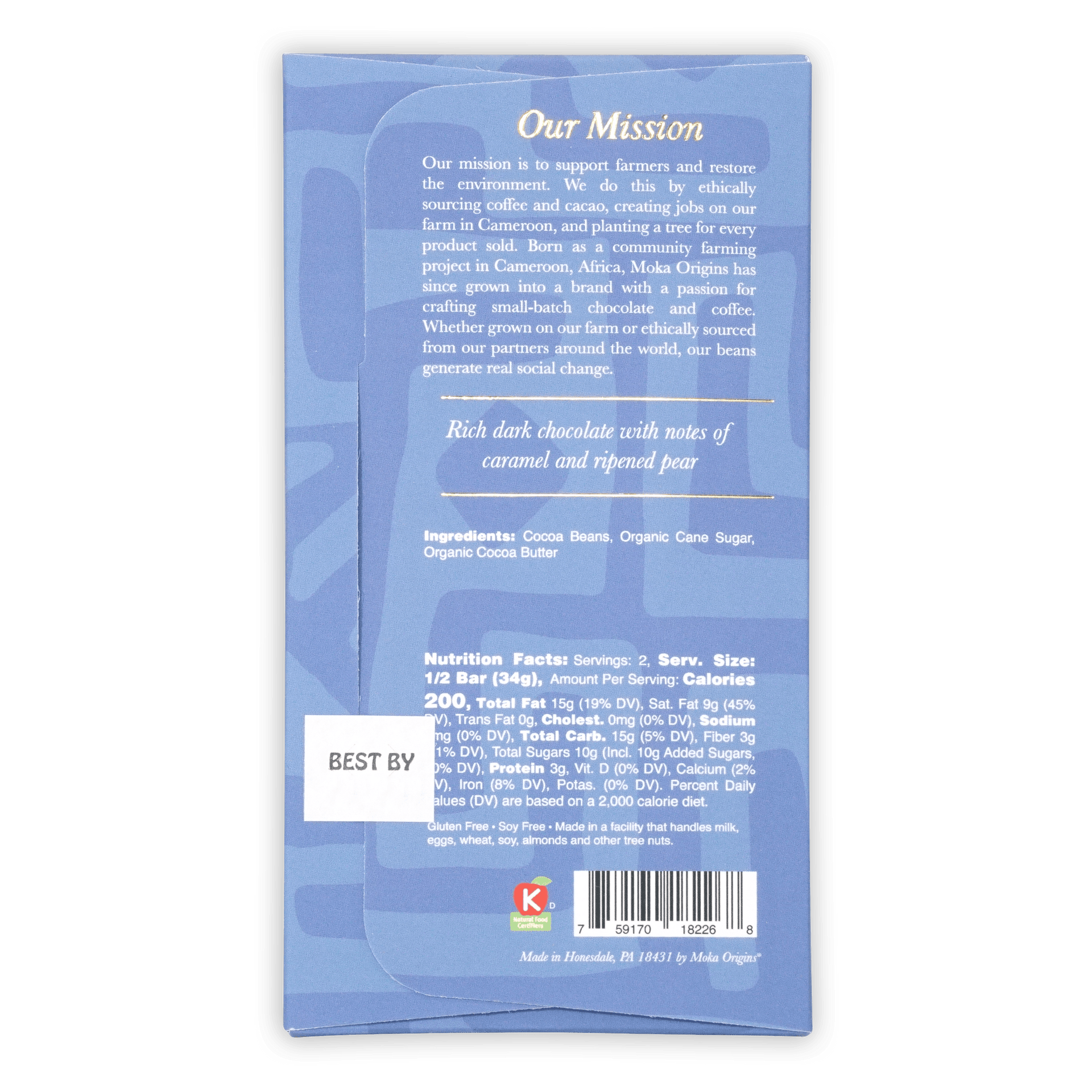 Moka Origins Moka Dark Costa Rica 72% rich dark chocolate bar with caramel pear notes