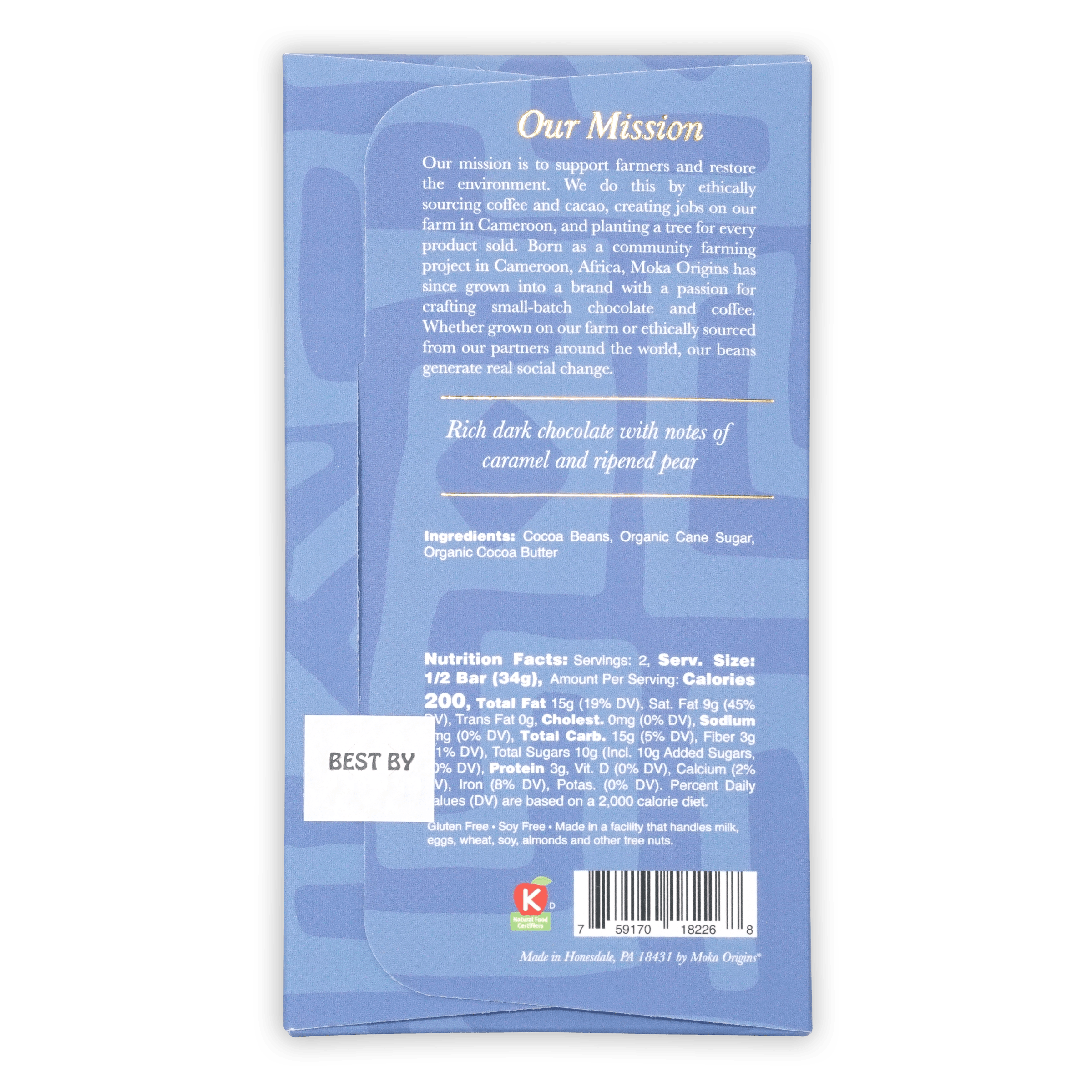 Moka Origins Moka Dark Costa Rica 72% rich dark chocolate bar with caramel pear notes