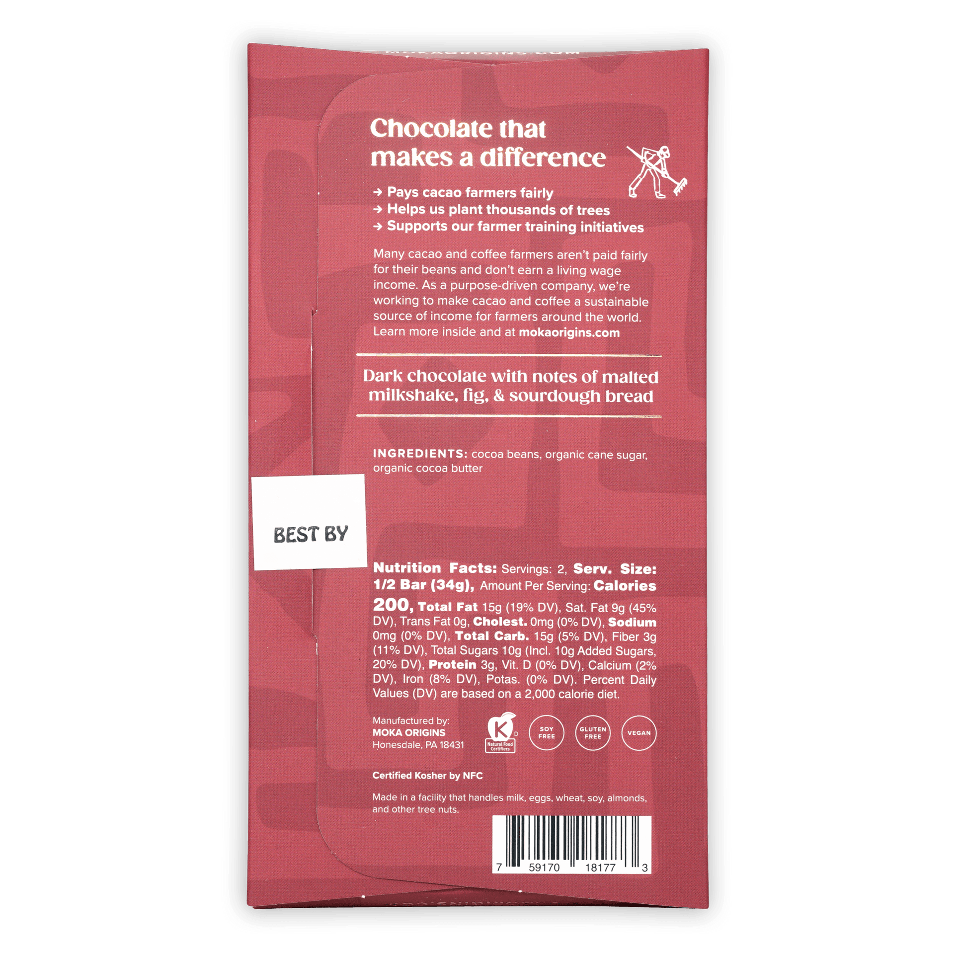 Moka Dark Cameroon 72% red wrapper with malted milkshake fig sourdough flavor