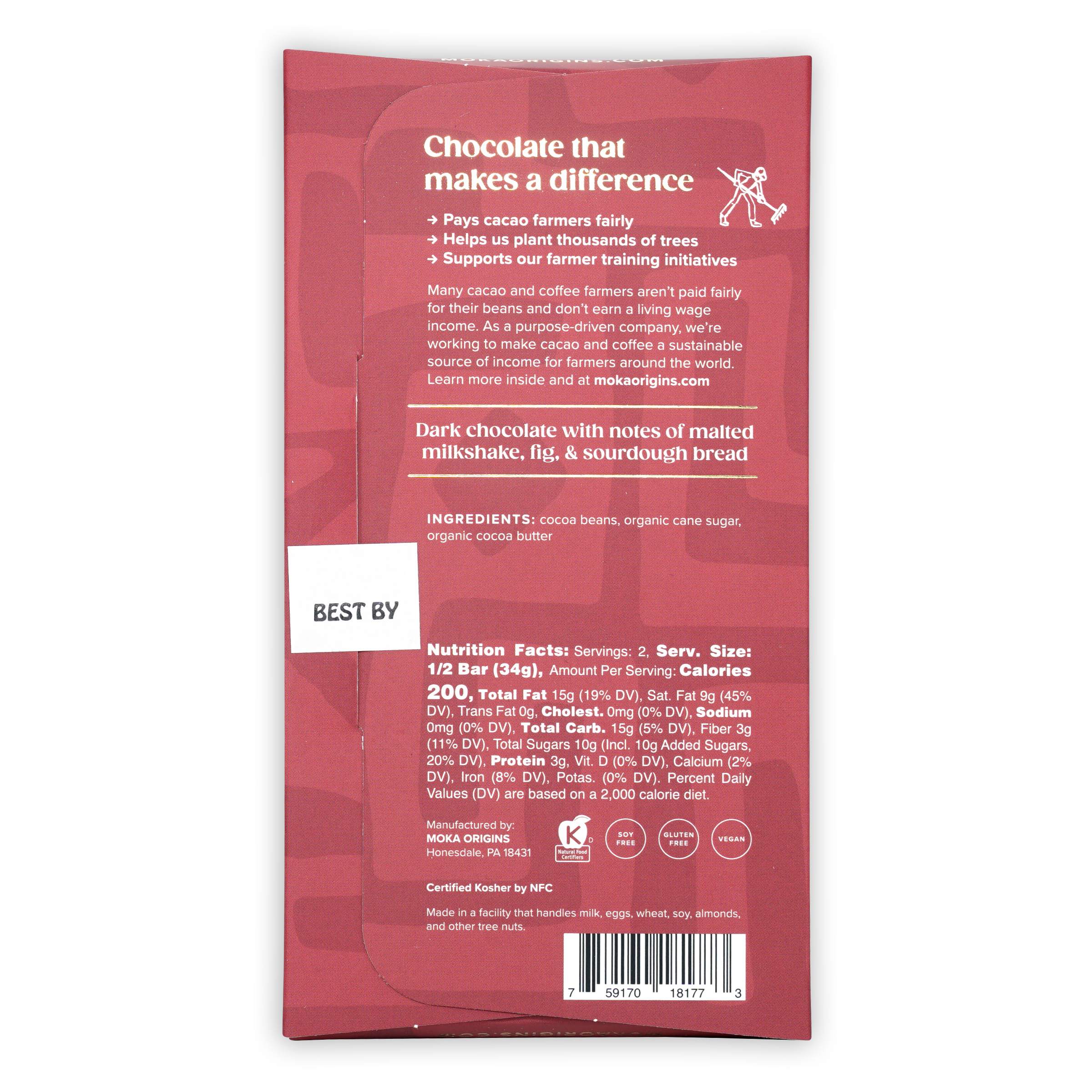 Moka Dark Cameroon 72% red wrapper with malted milkshake fig sourdough flavor