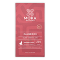 Moka Dark Cameroon 72% cacao bar in red wrapper with cocoa icons