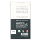 Back of Moka Origins Dark Milk 58% organic chocolate bar wrapper with nutrition facts