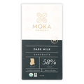 Moka Origins Dark Milk 58% cacao bar from Ghana in sleek wrapper