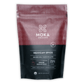 Moka Mexican Spice 72% drinking chocolate in pink black resealable pouch