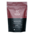 Moka Mexican Spice 72% drinking chocolate in pink black resealable pouch