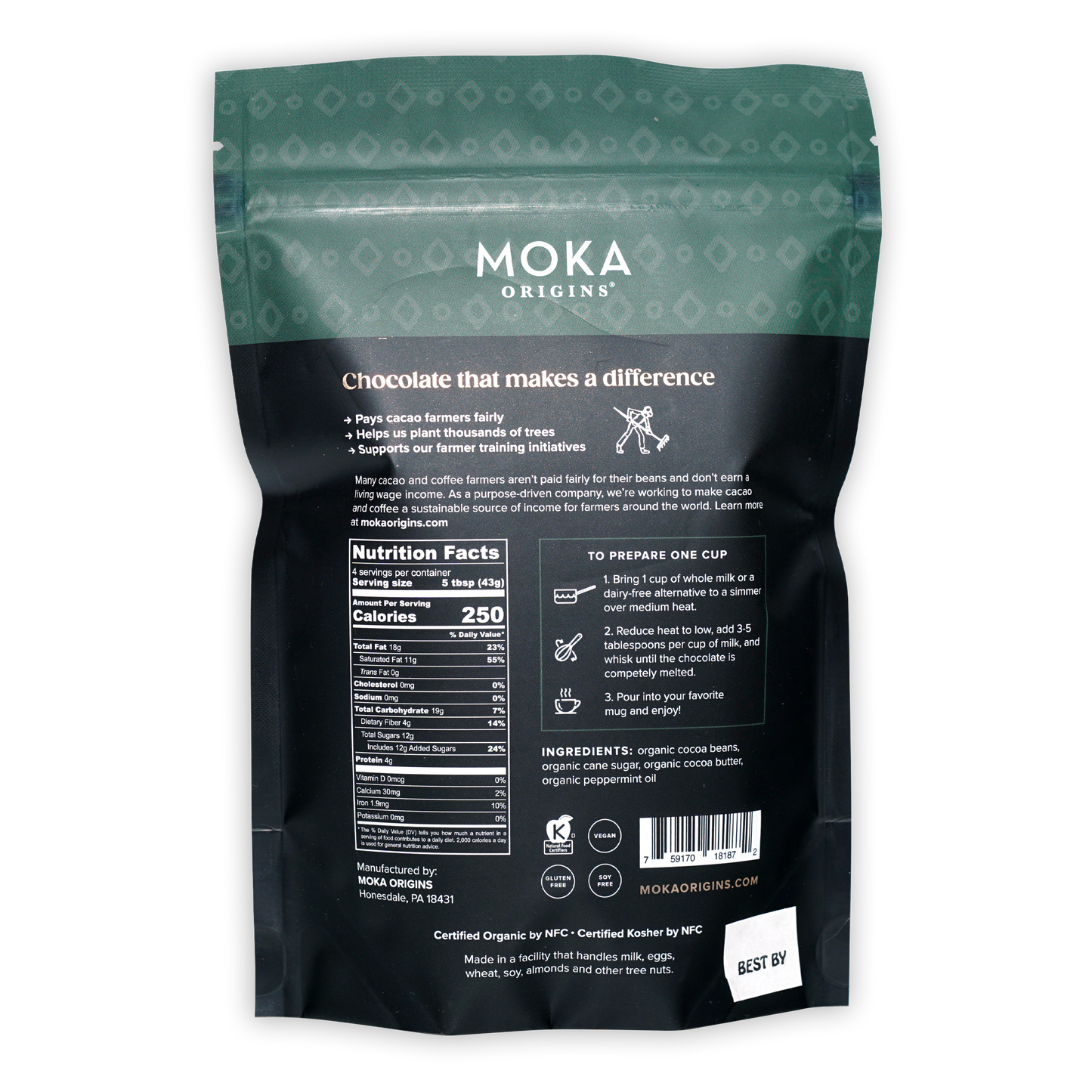 Moka Drinking Chocolate Dark Peppermint 72%