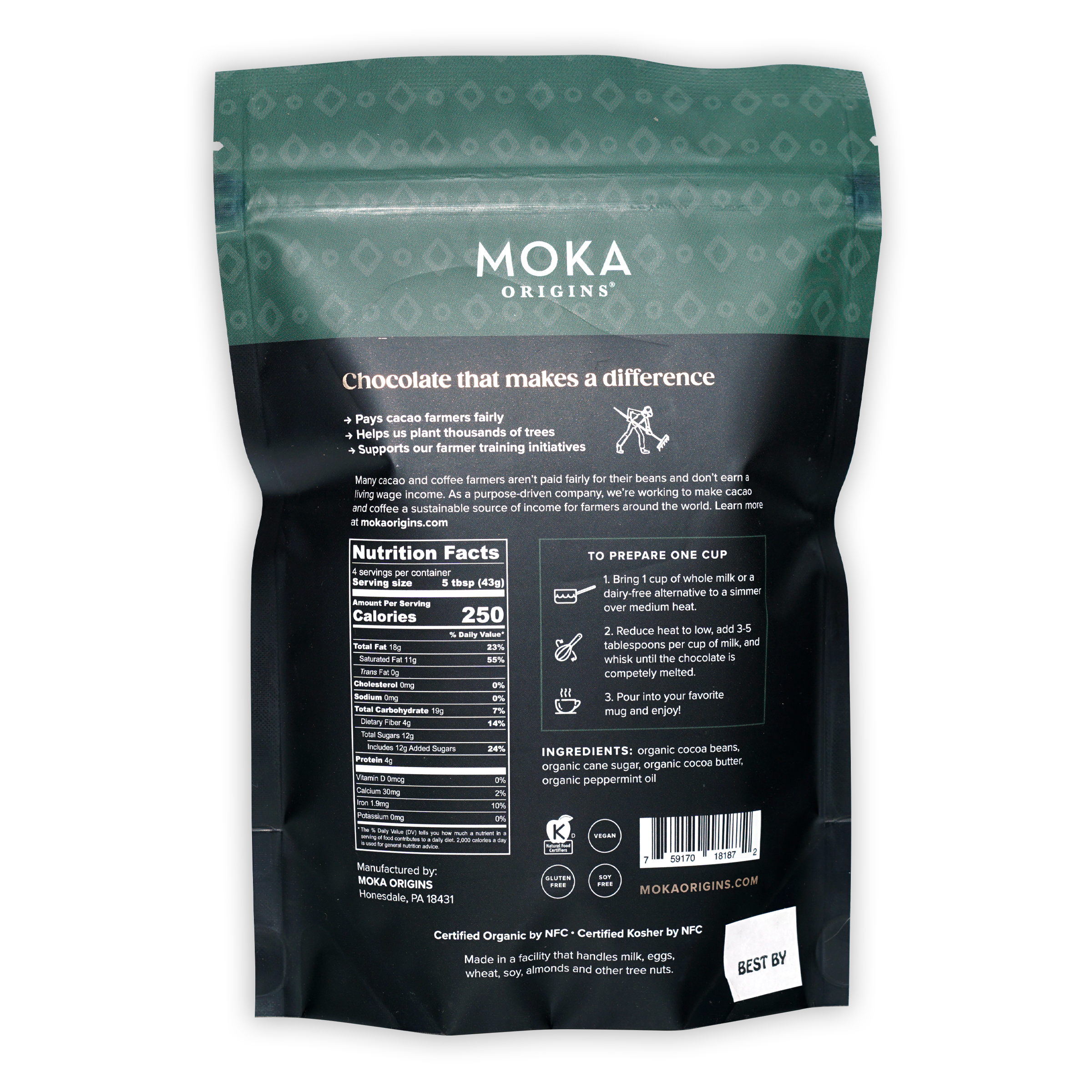 Moka Drinking Chocolate Dark Peppermint 72% – Bar & Cocoa