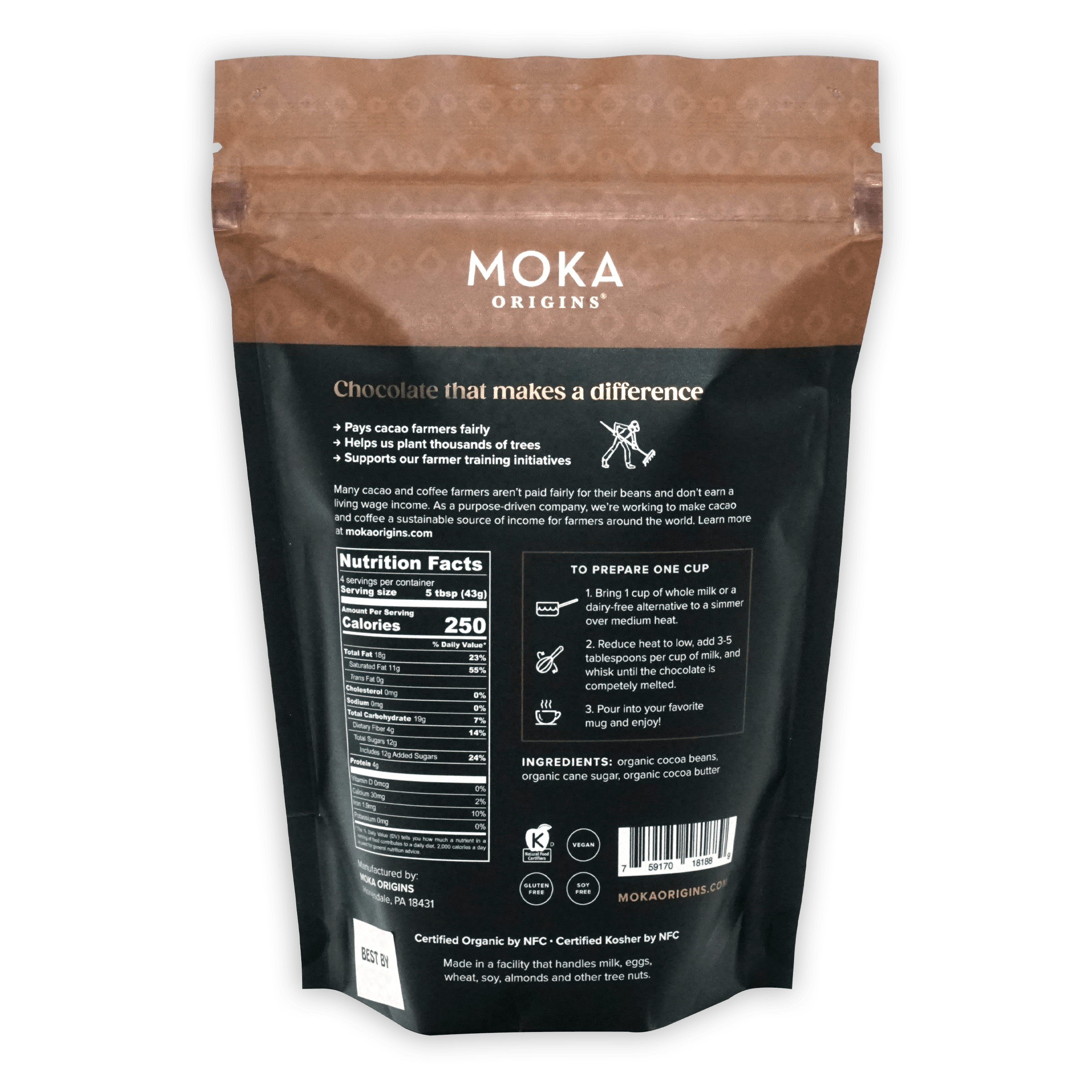 Moka Drinking Chocolate Dark 72% organic cacao powder resealable pouch