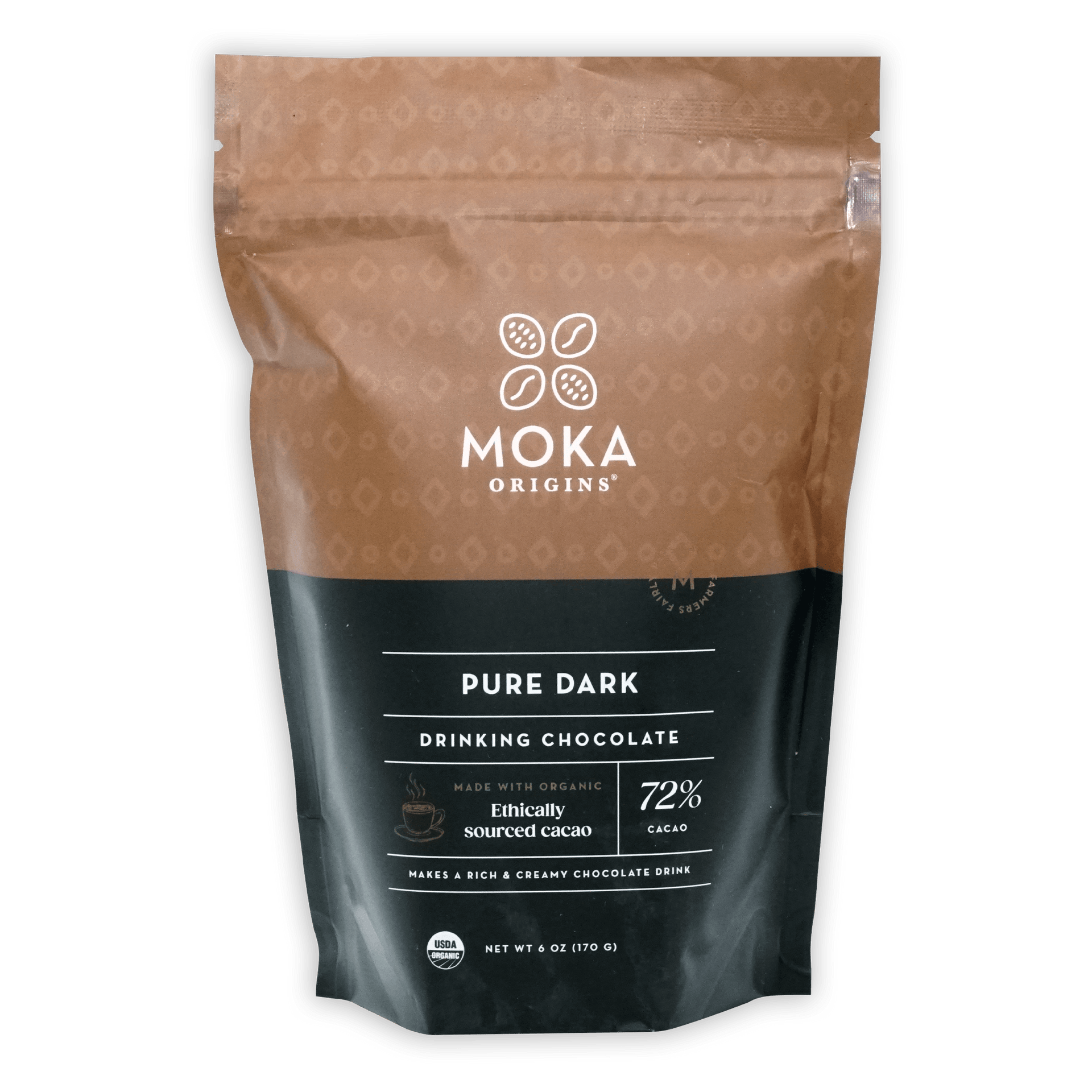 Moka Origins pure dark drinking chocolate 72% cacao resealable pouch